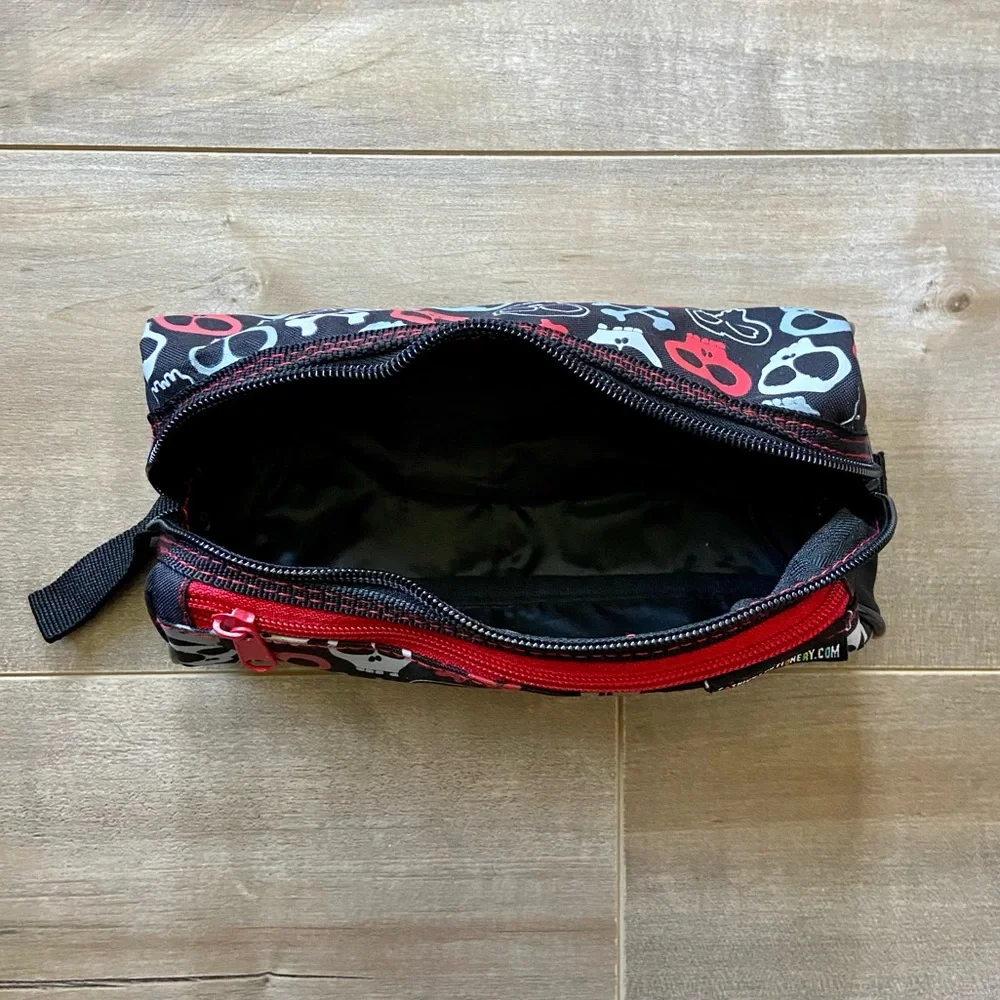 Fashion Stationary Black, Red and Gray Skull & Crossbones Double Zip Pencil Case